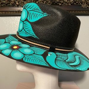 Hand Painted Black & Teal Fedora